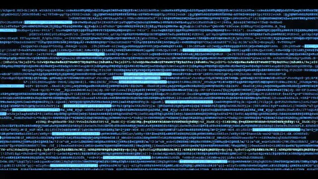source code glitch with blue digital data stream and system error animation