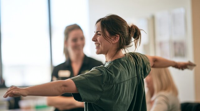 Physical Therapist Guiding Patient During Shoulder Mobility Exercise