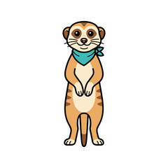 Fototapeta premium Standing cartoon meerkat wearing a green neck scarf.