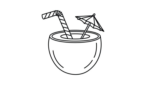 Coconut drink with a straw and a small cocktail umbrella vector