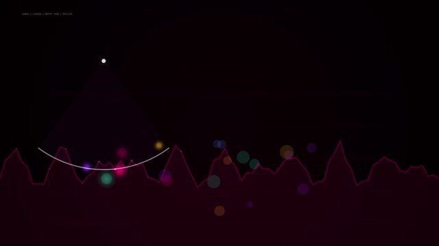 Abstract glowing pendulum animation loop over purple landscape. 4K video Background.