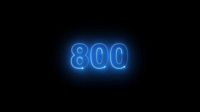 Animated glowing blue neon light 600 number isolated on dark background