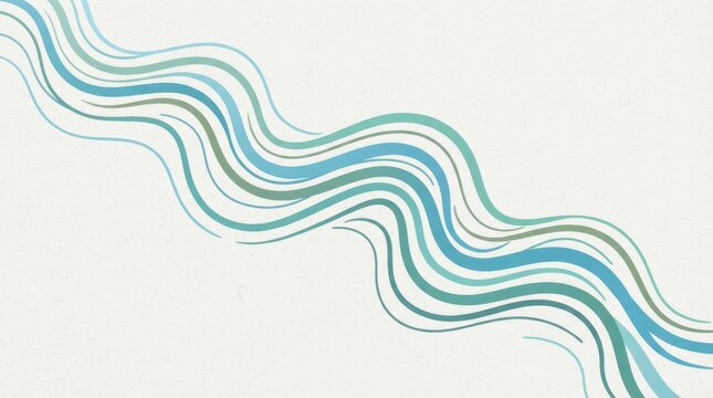 Soft watercolor style blue and green wave pattern on textured paper background with seamless