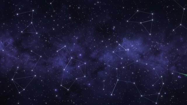 Cosmic Zodiac Constellations Connected by Star Lines in Deep Space Nebula Background