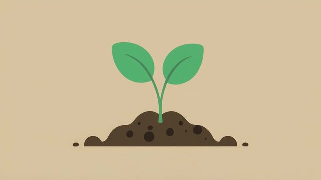 Earth Day animation of a green seedling growing from soil with copy space for presentation