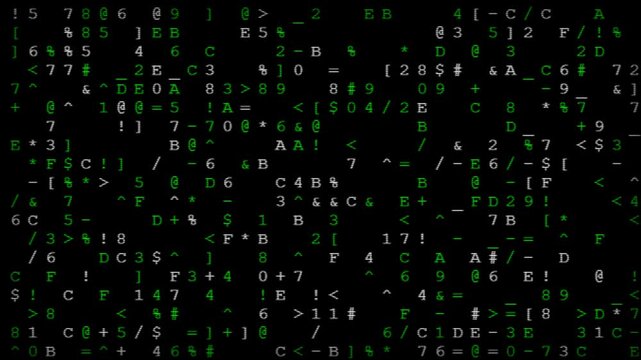 Digital code scrolling on a computer screen background animation