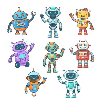 set of funny cartoon robots