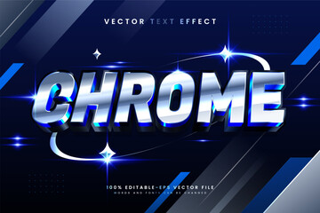 Obraz na płótnie Canvas Editable vector text effect with a futuristic chrome and metallic style, featuring glossy silver typography and blue light accents, suitable for gaming, technology and promotional designs.