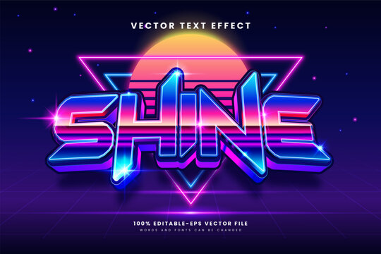 Editable vector text effect with a retro synthwave and neon 80s concept, featuring vibrant blue and pink lights, suitable for gaming, music, posters, and promotional designs.