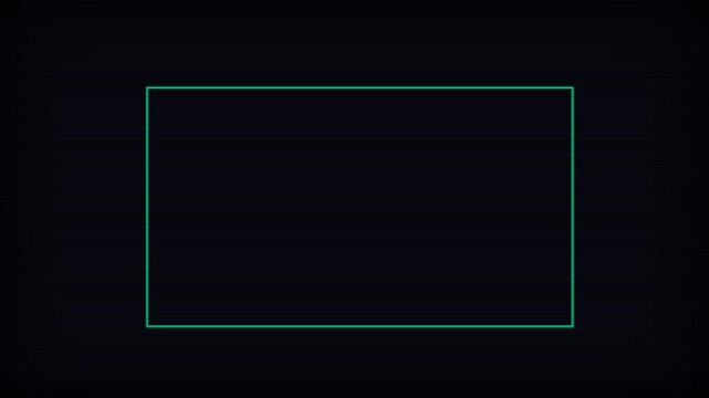 Glowing green rectangular digital frame on dark background screen animation