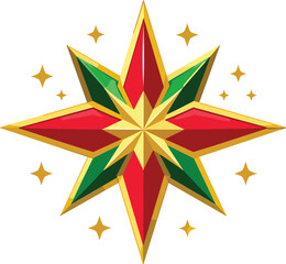 Fototapeta premium Festive Star Decoration with Red Green and Gold