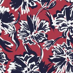 Naklejka premium Navy Red Abstract Brushstroke Floral seamless pattern design