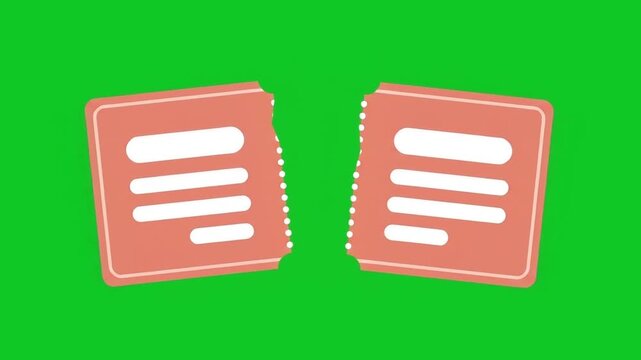 Animated 2D Event Ticket Tearing in Half on Chroma Key Green Screen