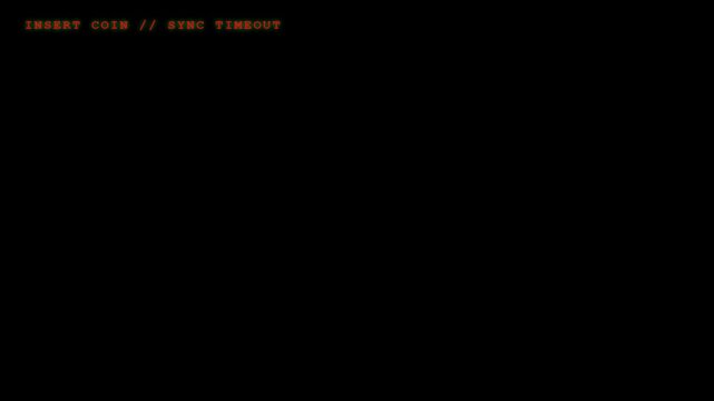 Retro arcade game over screen with red text on black background