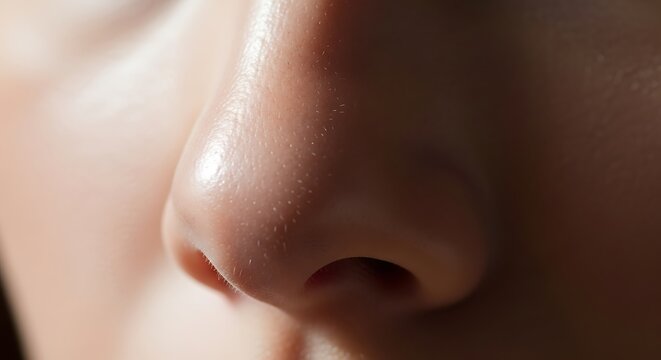 Macro close up shot of human nose skin texture and pores.