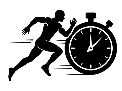 Silhouette of Running Man with Stopwatch Vector Illustration
