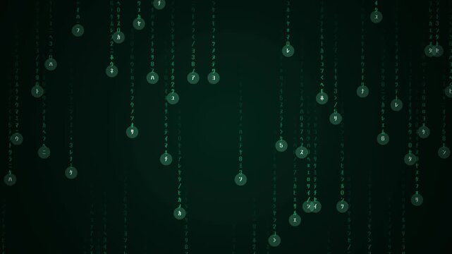 Green digital code rain matrix binary loop