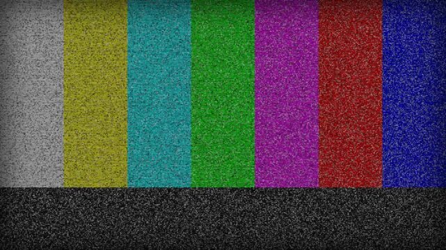 Retro television color bars test pattern with digital static noise