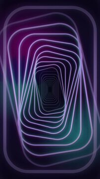 Neon rectangular tunnel twisting forward seamless loop background