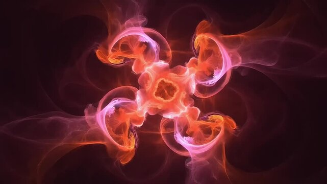 Abstract glowing orange plasma energy patterns pulsating with radiant light in dark cosmic space 4K Generative AI