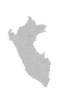 Peru map from particles, dots. Digital silhouette. Abstract animation background.