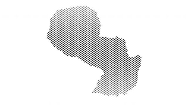 Paraguay map from particles, dots. Digital silhouette. Abstract animation background.