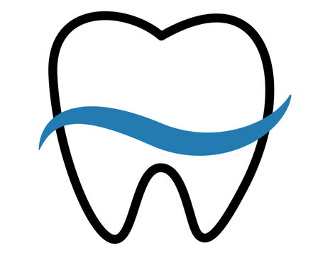Stylized Tooth Icon with Blue Wave Element isolated on white background