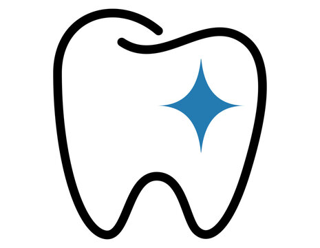 Clean Tooth Icon with Blue Sparkle Symbolizing Dental Health and Hygiene isolated on white background