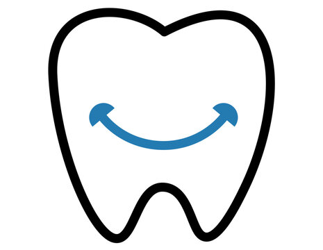 Smiling Tooth Icon with Blue Smile isolated on white background