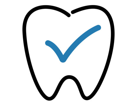 Clean Tooth Icon With Blue Check Mark Symbol isolated on white background