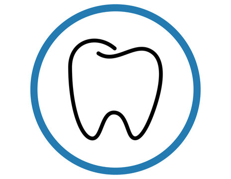 Simple Tooth Icon Inside Blue Circle isolated on white background