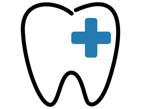 Dental care symbol with blue cross isolated on white background