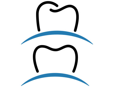 Abstract Dental Logo with Two Teeth and Blue Curves isolated on white background
