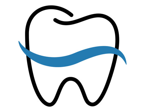 Stylized Tooth Icon with Blue Wave isolated on white background