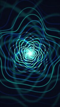 Neon blue tunnel wavy rings pulsing seamless loop motion background