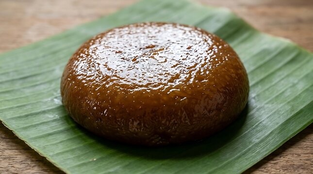 Traditional Sticky Rice Cake on Banana Leaf