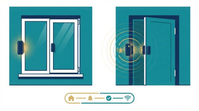A security system with sensors on windows and doors designed for home and workplace protection.