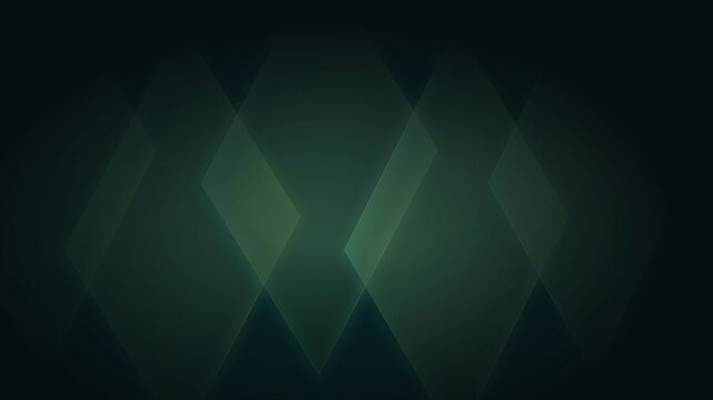 Abstract dark green geometric background with overlapping translucent diamond shapes and subtle lighting effects
