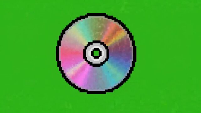 Pixel Art Compact Disc CD DVD Animation on Green Screen Chroma Key Background