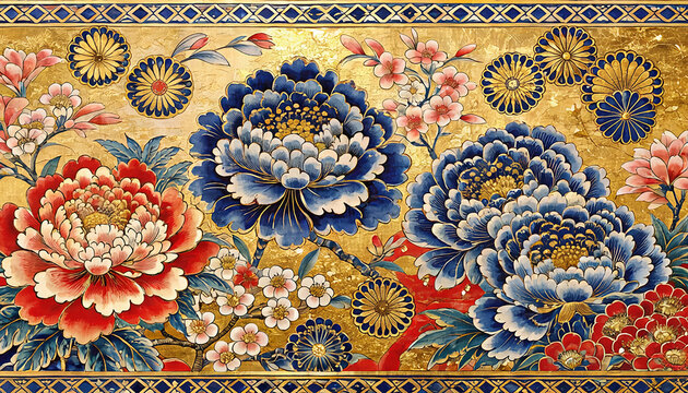 Ornate Floral Pattern with Gold Leaf Generative AI