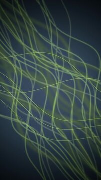 Glowing lime green line ribbons weaving seamless loop motion
