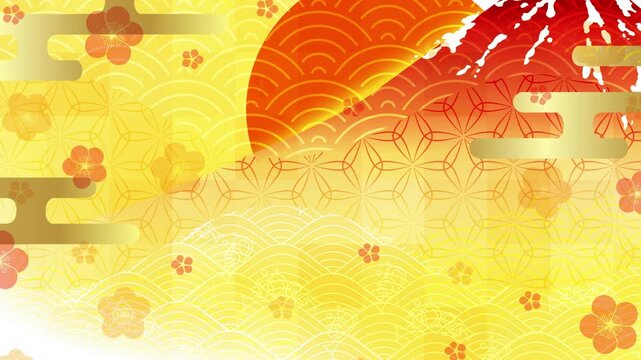 Red Mount Fuji with Gold Patterns 4K