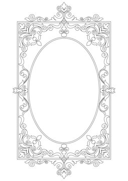 Hand-drawn circular frame, vintage pattern, black lines, equilateral corner decoration.