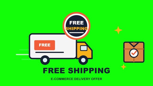 Free shipping delivery truck vector animation motion graphics clip for online shopping commerce advertising concepts