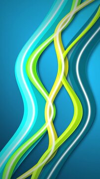 Cyan neon 3D ribbons flow seamless loop motion background