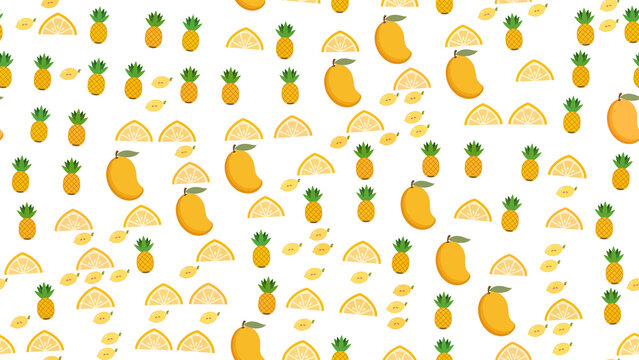 Fruit pattern with pineapples, mangoes, and lemons