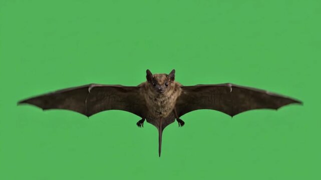 Flying Bat Isolated on Green Background Wildlife Animal Front View, 4k