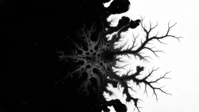 Abstract black ink spreading in water, creating organic patterns