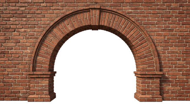 A red brick archway with a white background.