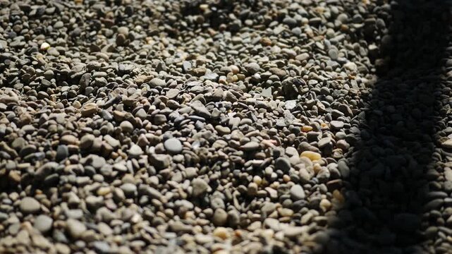 Camera Pans Over Gray Rocky Pebbles or River Rock